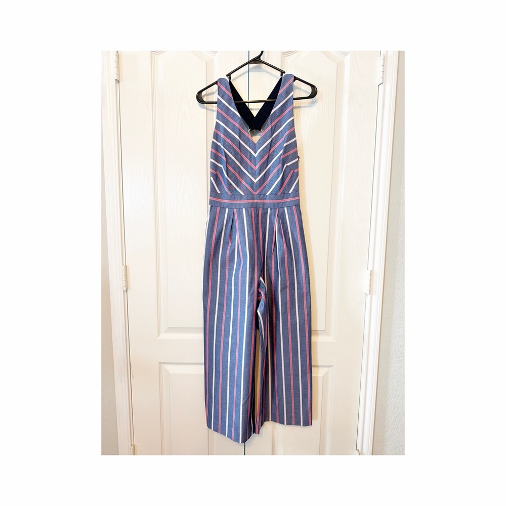 1901 Chevron Stripped Sleeveless Jumpsuit Size 0 Blue